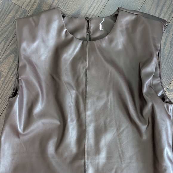 Sleeveless Brown Pleather Mini Dress - Picture 1 of 9